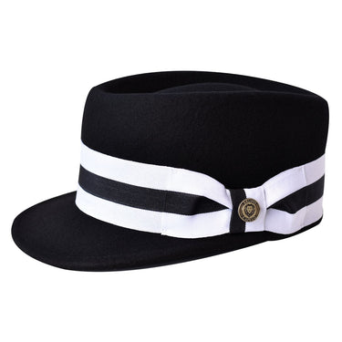 Bruno Capelo Legionnaire Boater (Wool) Wool Dress Cap in Black / White #color_ Black / White