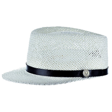 Bruno Capelo Legionnaire Leather (Straw) Straw w/ Leather Band Dress Cap in White