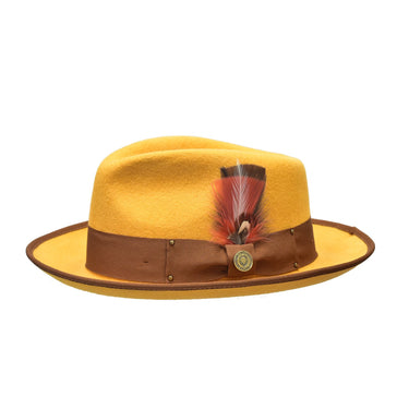 Bruno Capelo Lorenzo Pinch Front Wool Fedora in Mustard / Brown