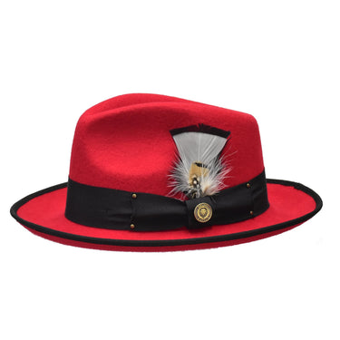 Bruno Capelo Lorenzo Pinch Front Wool Fedora in Red / Black
