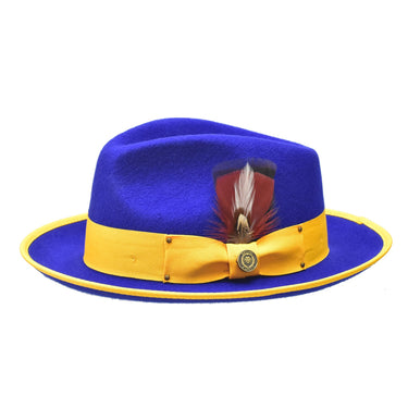 Bruno Capelo Lorenzo Pinch Front Wool Fedora in Royal / Gold