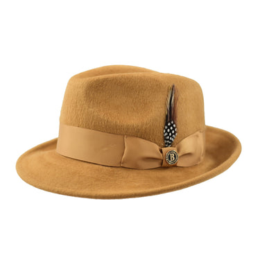 Bruno Capelo Lucious Faux Fur Wool Fedora in Camel #color_ Camel