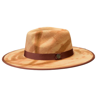 Bruno Capelo Macchiato Camo Wide Brim Wool Fedora in Caramel / Bone / Cognac