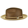 Bruno Capelo Madison Two-Tone Straw Fedora in Ivory / Brown #color_ Ivory / Brown