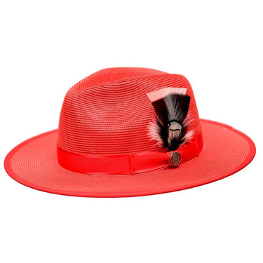 Bruno Capelo Michaelangelo Wide Brim Straw Fedora in Red #color_ Red