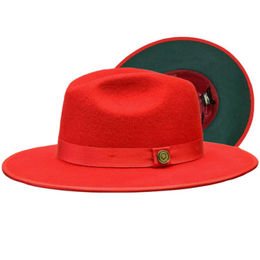Bruno Capelo Monarch Color Bottom Wide Brim Wool Fedora in Red / Dark Green