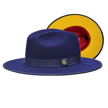 Bruno Capelo Monarch Gold Bottom Wide Brim Wool Fedora in Navy / Gold #color_ Navy / Gold