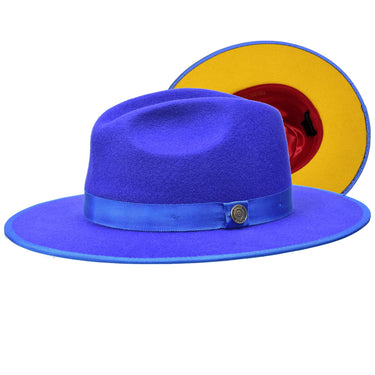 Bruno Capelo Monarch Gold Bottom Wide Brim Wool Fedora in Royal / Gold S #color_ Royal / Gold S