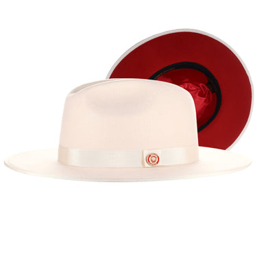 Bruno Capelo Monarch Red Bottom Wide Brim Wool Fedora in Bone / Red