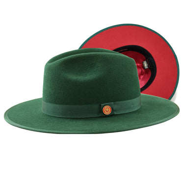 Bruno Capelo Monarch Red Bottom Wide Brim Wool Fedora in Green / Red