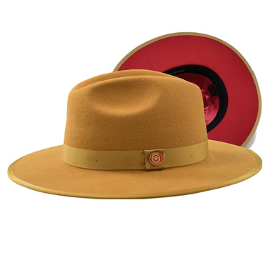 Bruno Capelo Monarch Red Bottom Wide Brim Wool Fedora in Acorn / Red #color_ Acorn / Red