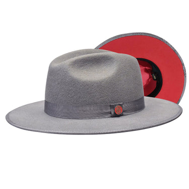 Bruno Capelo Monarch Red Bottom Wide Brim Wool Fedora in Steel / Red #color_ Steel / Red