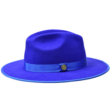 Bruno Capelo Monarch White Bottom Wide Brim Wool Fedora in Royal / White