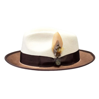 Bruno Capelo New Yorker Wool Felt Fedora Hat in Ivory / Dark Brown #color_ Ivory / Dark Brown