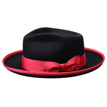 Bruno Capelo Night Hawk Wool Teardrop Crown Fedora in Black / Red