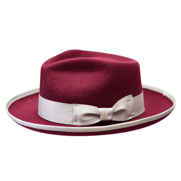 Bruno Capelo Night Hawk Wool Teardrop Crown Fedora in Burgundy / Silver