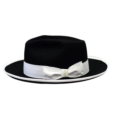 Bruno Capelo Night Hawk Wool Teardrop Crown Fedora in Black / White