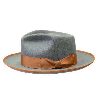Bruno Capelo Night Hawk Wool Teardrop Crown Fedora in Graphite Grey / Acorn