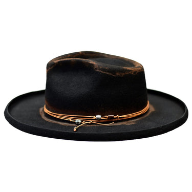 Bruno Capelo Orleans Distressed Wide Brim Wool Fedora in Black / Brown