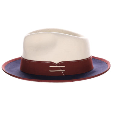 Bruno Capelo Outcast 2-Tone Wool Fedora in Ivory / Maroon / Navy Blue