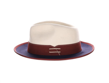 Bruno Capelo Outcast 2-Tone Wool Fedora in Ivory / Maroon / Navy Blue