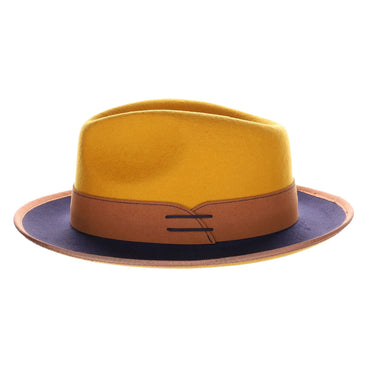 Bruno Capelo Outcast 2-Tone Wool Fedora in Mustard / Navy Blue / Cognac