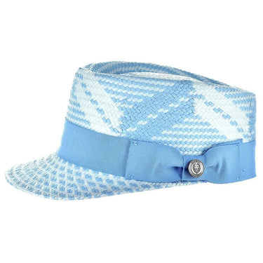 Bruno Capelo Patterned Legionnaire Straw Dress Cap in White / Light Blue #color_ White / Light Blue