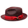 Bruno Capelo Piedmont Natural Milan Straw Fedora in Black / Red #color_ Black / Red
