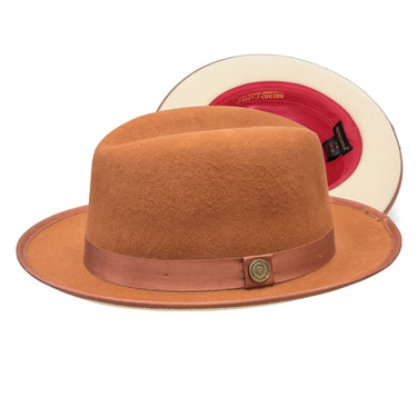 Bruno Capelo Princeton Color Bottom Center Dent Wool Fedora in Cognac / Bone
