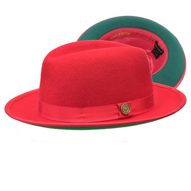 Bruno Capelo Princeton Color Bottom Center Dent Wool Fedora in Red / Green #color_ Red / Green