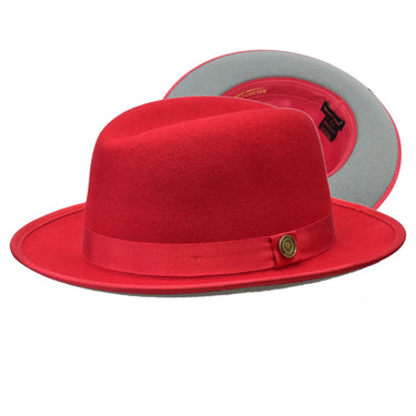 Bruno Capelo Princeton Color Bottom Center Dent Wool Fedora in Red / Charcoal #color_ Red / Charcoal
