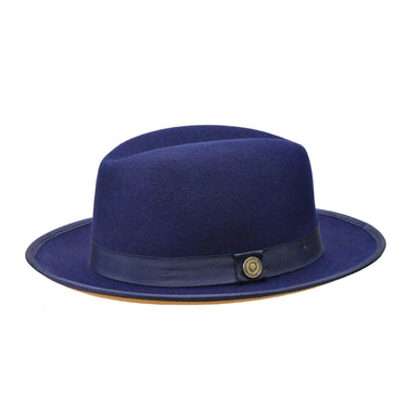 Bruno Capelo Princeton Color Bottom Center Dent Wool Fedora in Navy / Camel