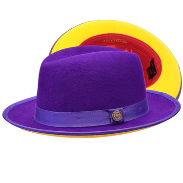 Bruno Capelo Princeton Gold Bottom Center Dent Wool Fedora in Purple / Gold