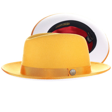 Bruno Capelo Princeton White Bottom Center Dent Wool Fedora in Gold / White