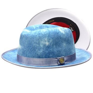 Bruno Capelo Princeton White Bottom Center Dent Wool Fedora in Denim Swirl / White