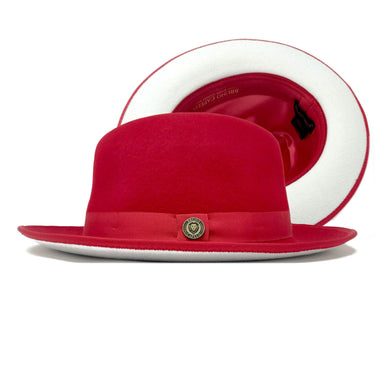 Bruno Capelo Princeton White Bottom Center Dent Wool Fedora in Red / White