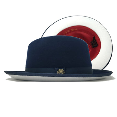 Bruno Capelo Princeton White Bottom Center Dent Wool Fedora in Navy / White