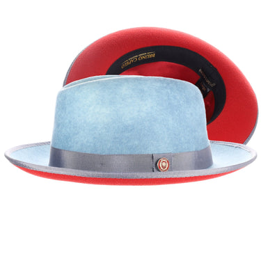 Bruno Capelo Princeton Wool Red Bottom Hat in Denim Swirl / Red #color_ Denim Swirl / Red