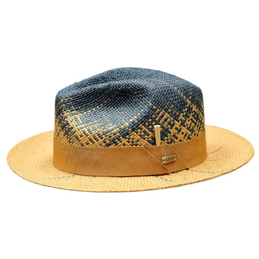 Bruno Capelo Rafi Hand-Dyed Straw Fedora in Denim / Cognac