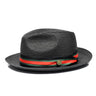 Bruno Capelo Remo Straw Centerdent Fedora in Black / Red / Green #color_ Black / Red / Green