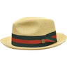 Bruno Capelo Remo Straw Centerdent Fedora in Natural / Red / Green #color_ Natural / Red / Green