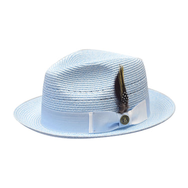 Bruno Capelo Ricardo 2-Tone Straw Fedora Hat Snap Brim in Light Blue / White #color_ Light Blue / White