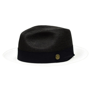 Bruno Capelo Salvatore Pinch Front Straw Fedora in Black / White