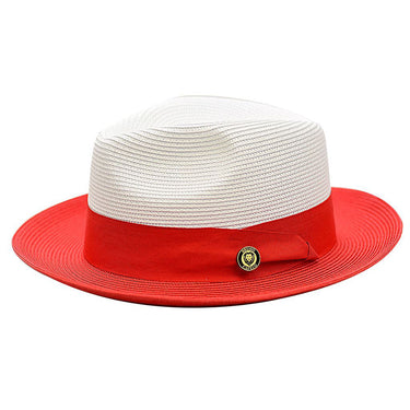 Bruno Capelo Salvatore Pinch Front Straw Fedora in White / Red #color_ White / Red