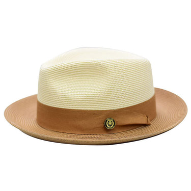 Bruno Capelo Salvatore Pinch Front Straw Fedora in Beige / Sand