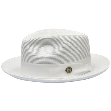 Bruno Capelo Salvatore Pinch Front Straw Fedora in White / White