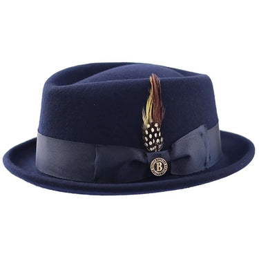 Bruno Capelo Fifth Avenue Diamond Crown Wool Felt Fedora Hat in Navy Blue