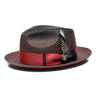 Bruno Capelo Sinatra Pinch Front Straw Fedora in Black / Red #color_ Black / Red