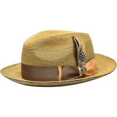 Bruno Capelo Sinatra Pinch Front Straw Fedora in Whiskey / Brown #color_ Whiskey / Brown