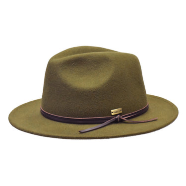 Bruno Capelo Tarik Flat Brim Wool Fedora in Olive
